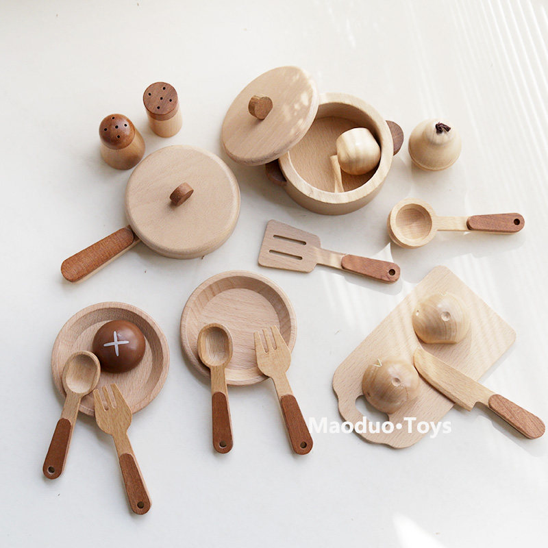 Kitchen Baking Utensil Set - Maoduo Toys Drewniany Zestaw Kuchenny dla